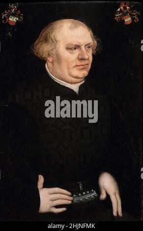 Porträt eines Mannes des deutschen Renaissance-Malers Lucas Cranach d. Ä. In der National Gallery, London, Großbritannien Stockfoto