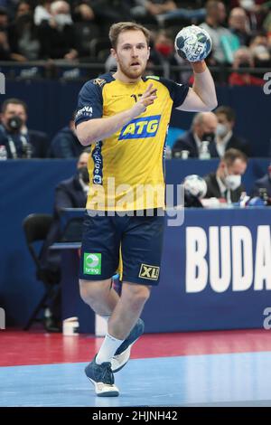 Albin Lagergren aus Schweden während der EHF Men's Euro 2022, Finales Handballspiel zwischen Schweden und Spanien am 30. Januar 2022 in der Budapest Multifunctional Arena in Budapest, Ungarn - Foto Laurent Lairys / DPPI Stockfoto