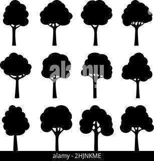 Satz von schwarzen Silhouetten von Bäumen, Vektorgrafik Stock Vektor