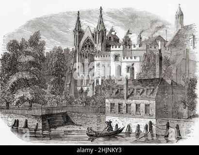 Flussfront des alten House of Peers (House of Lords), London, England. Aus Cassells Illustrated History of England, veröffentlicht um 1890. Stockfoto