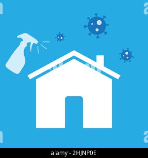 Kreatives Hausreinigungsservice-Logo. Coronavirus-Bakterien und Keimschutz. Hygiene Home Desinfektionsmittel Dienstleistungen. Vektor- und Illustrationsdesign. Stock Vektor