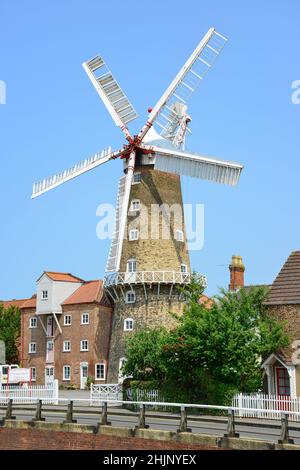 19. Jahrhundert Maud Foster Tower Windmühle von Maud Foster Drain, Skirbeck, Boston, Lincolnshire, England, Vereinigtes Königreich Stockfoto