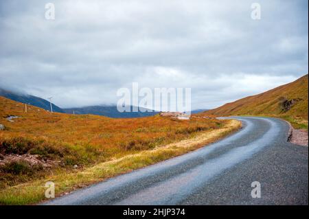 Straße im Glen Etive Valley, Scotland Highlands; Großbritannien Stockfoto