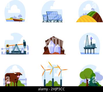 Natürliche Ressourcen. Gas Öl Energie aus Wasser unterirdisch Mineral eco einfallsreich Umwelt Extraktion grellen Vektor-Konzept Illustrationen Set Stock Vektor