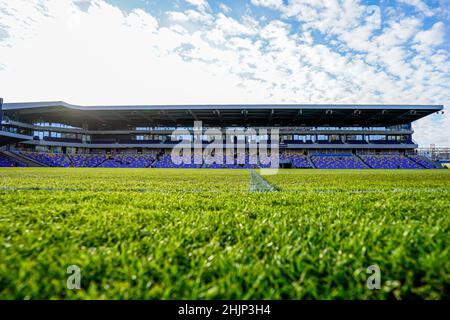 Wimbledon, Großbritannien. 19th Januar 2022. Gesamtansicht der Plough Lane, der neuen Heimat von London Broncos, während des Wettkampfs der Betfred Championship zwischen London Broncos und Widnes Vikings am 30. Januar 2022 im Cherry Red Records Stadium, Plough Lane, Wimbledon, England. Foto von David Horn. Quelle: Prime Media Images/Alamy Live News Stockfoto