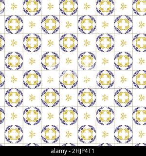 Azuleyo nahtlose Muster gelb und blau Ornament.Portugal geometrische Keramik. Stock Vektor