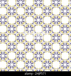 Azuleyo nahtlose Muster gelb und blau Ornament.Portugal geometrische Keramik. Stock Vektor