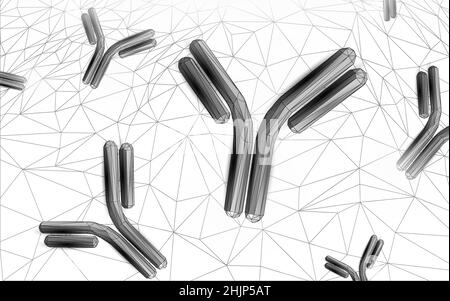 Ergebnis des Antikörperimmunglobulin-Coronavirus-Impfstoffs. 3D medizinisches Infektionsmodell. Vorlage für das COVID-Poster zur Immunisierung. Bluttest Green-Pass-Zertifikat Stock Vektor