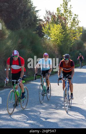 Eroica 2021, 40 km lange Strecke, die von Gaiole in Chianti startet und die Hügel von Argiano und die Straße Pievasciato hinauf fährt. Stockfoto