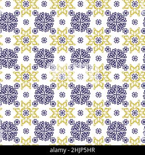 Azuleyo nahtlose Muster gelb und blau Ornament.Portugal geometrische Keramik. Stock Vektor