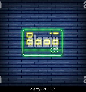 Vector Kreditkarte Neonschild. Isoliert auf einem Backstein Wand Hintergrund Stock Vektor