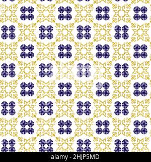 Azuleyo nahtlose Muster gelb und blau Ornament.Portugal geometrische Keramik. Stock Vektor