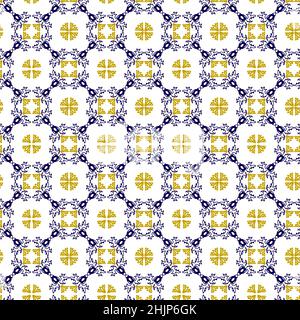 Azuleyo nahtlose Muster gelb und blau Ornament.Portugal geometrische Keramik. Stock Vektor