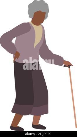 Alte Frau, die mit Gehstock steht. Älterer Mensch Stock Vektor