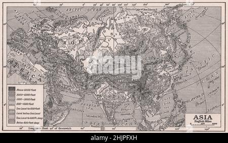 Asien: Reliefkarte des größten Kontinents der Welt (1923) Stockfoto