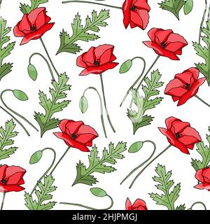 Vintage Mohn nahtloses Muster, tolles Design für jeden Zweck. Textur im Doodle-Stil. Geometrischer floraler Hintergrund. Stofftapete mit Druckstruktur. Stock Vektor