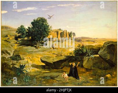 Hagar in der Wildnis, Gemälde von Jean Baptiste Camille Corot, 1835 Stockfoto