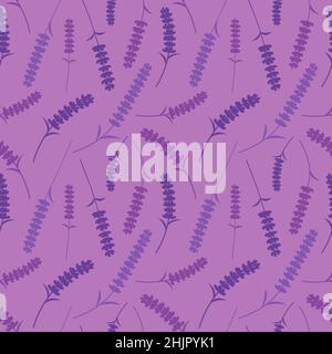 Nahtloses Blumenmuster. Lavendel Blumen Silhouette. Vektor lila Hintergrund mit Lavendelblüten. Flache Abbildung. Stock Vektor