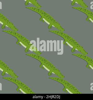 Niedliche Krokodile nahtlose Muster.Lustige Tiere Hintergrund. Wiederholte Textur im Doodle-Stil für Stoff, Geschenkpapier, Tapete, Gewebe. Vektorgrafik Stock Vektor