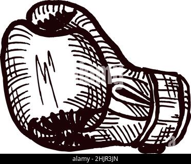 Boxhandschuhe Seitenskizze isoliert. Sportausrüstung für Boxen im handgezeichneten Stil. Design graviert für Poster, Druck, Buchillustration, Logo, ico Stock Vektor