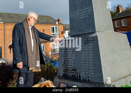 Derry, Großbritannien. 29th Januar 2022. Bloody Sunday Memorial, Jeremy Corbyn zollt am Bloody Sunday Memorial vor dem 50th. jubiläumsmarsch am 30th seinen Respekt Credit: Bonzo/Alamy Live News Stockfoto