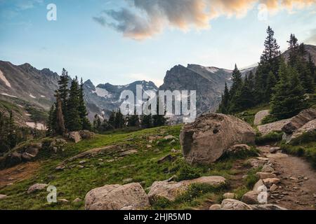 Abendstimmung in der Indian Peaks Wilderness, Colorado Stockfoto