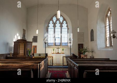 Innenraum der Priory Church of St Mary Letheringham, Suffolk, Großbritannien Stockfoto