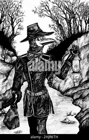 Die Plague Doctor Ink Illustration Stockfoto