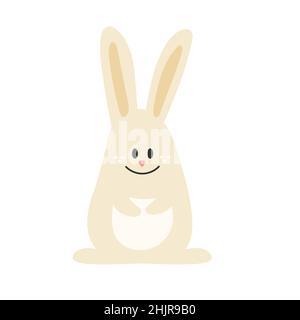 Niedlicher Hase auf weißem Hintergrund isoliert. Lustiger Hase von Hand gezeichnet. Flacher sitzender Hase. Einfaches Design. Vektorgrafik für Aktien. Stock Vektor