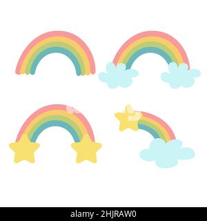 Vektor Baby Regenbogen Illustration. Handgezeichneter Kindergarten modernen Regenbogen. Niedliches Design für Babydusche, Kinderkleidung drucken, Karte. Satz von Symbolen Stock Vektor
