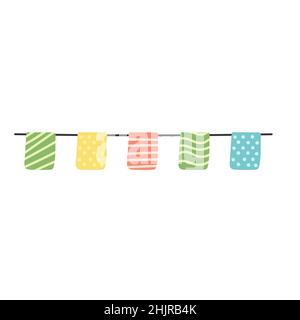 Vektor niedlichen Wimpel Symbol. Wunderschöne Flaggen im handgezeichneten Stil. Isolierte Girlande auf weißem Hintergrund. Flacher Cartoon-Stil. Stock Vektor