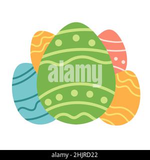 Einfache Ostern stilisierte Eier in flachen Cartoon-Design - Vektor auf weißem Hintergrund. Federkarte Stock Vektor