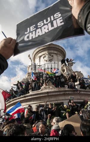 Frankreich. Paris. Platz Der Republik. 11. Januar 2015: Republikanischer marsch zum Gedenken an die Opfer der Terroranschläge vom 7. Und 9. Januar 2015 Stockfoto