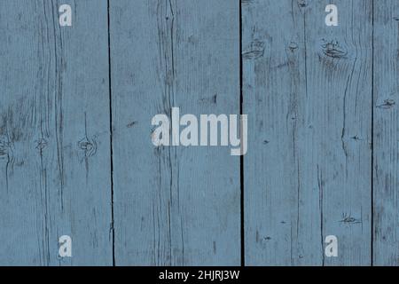 Blau lackierte Holzbretter. Textur von verwitterten blau lackierten Platten von Wand, Tisch oder Zaun, hohe Auflösung. Stockfoto