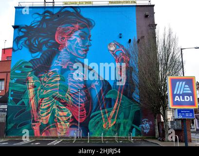 Street Art, Bristol UK und vor allem Bedminster haben viele Beispiele für gute Street Art zusammen mit ziemlich viel schlechter Kennzeichnung. 3D Bild Stockfoto