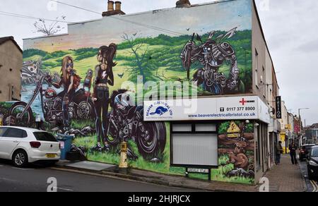 Street Art, Bristol UK und vor allem Bedminster haben viele Beispiele für gute Street Art zusammen mit ziemlich viel schlechter Kennzeichnung. „Freiheit“ von artis Stockfoto