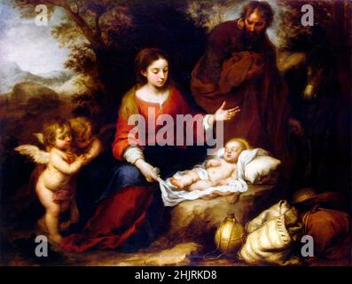 Rest on the Flight into Egypt von Bartolomé-Esteban Murillo (1617-1682), Öl auf Leinwand, um 1665 Stockfoto