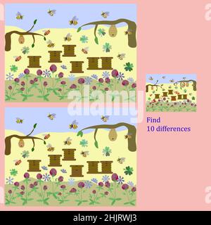 Finden Sie 10 Unterschiede rebus für Kinder unter 6 Jahren, dargestellt nach Jahreszeiten Stock Vektor