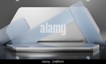 3D Darstellung des Displayhintergrunds mit verschwommenen Glaselementen Stockfoto
