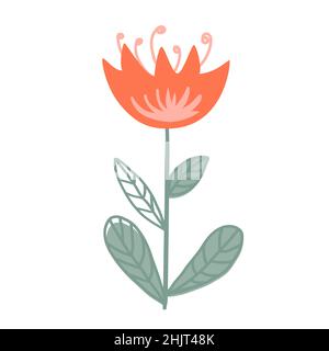 Doodle handgezeichnete Tulpe im skandinavischen Volksstil. Feenblume. Design-Element, Druck-, Tag- oder Logo-Design. Vektorgrafik isoliert auf Weiß Stock Vektor