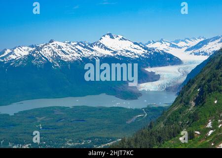 Blick auf den Mendenhall Gletscher im Juneau Icefield, Alaska Stockfoto