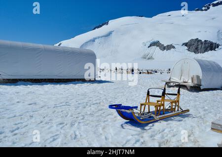 Musher Camp auf dem Mendenhall Glacier im Juneau Icefield, Alaska Stockfoto