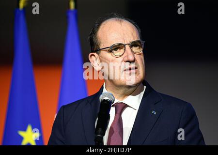 Der französische Premierminister Jean Castex während der 80th-jährigen Zeremonie der französischen Entwicklungsagentur am 2. Dezember 2021 in Paris, Frankreich. Stockfoto