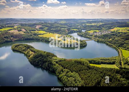 Luftaufnahme, Biggesee, Stade Landzunge, Eichhagen Dorfansicht, Olpe, Sauerland, Nordrhein-Westfalen, Deutschland, Biggetalsee, DE, Europa, Hof Stade, Stockfoto