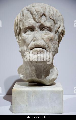 Büste der Pseudo Seneca in Marmor, ausgestellt während der Ausstellung "Gladiators" im Nationalen Archäologischen Museum von Neapel "Mann".Napoli, Italien, 31. Januar 2022. Quelle: Vincenzo Izzo/Alamy Live News Stockfoto