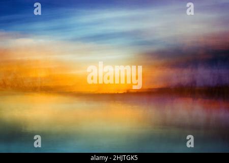 Abstrakte Landschaft am Stausee Tillot, Rouvres-sous-Meilly, Bourgogne, Frankreich Stockfoto