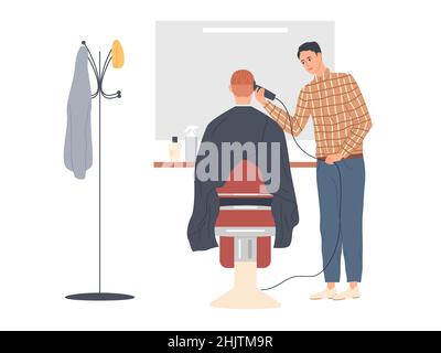 Friseur schneiden Haare von männlichen Kunden. Rückansicht. Stock Vektor