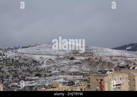 Schnee in Jerusalem und den umliegenden Bergen Stockfoto