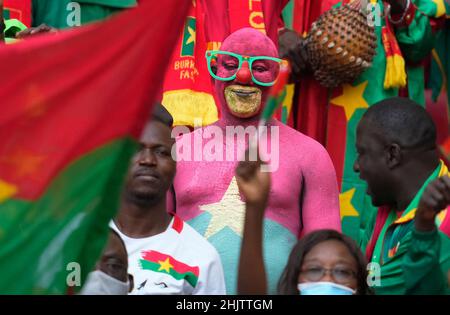 Yaoundé, Kamerun, 9. Januar 2022: Fans während Kameruns gegen Burkina Faso- Afrika-Cup der Nationen im Paul Biya Stadium. Kim Price/CSM. Stockfoto