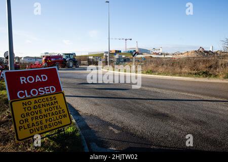 West Hyde, Großbritannien. 31st. Januar 2022. Der Standort des Südportals für den Abschnitt des Chilterner Tunnels der Hochgeschwindigkeitsstrecke HS2. Zwei 2.000-Tonnen-Tunnelbohrmaschinen werden zum Bau des 10-Meilen-Chiltern-Tunnels unterhalb der Chiltern Hills eingesetzt, der der längste Tunnel auf der Route HS2 zwischen London und den West Midlands sein wird. Kredit: Mark Kerrison/Alamy Live Nachrichten Stockfoto